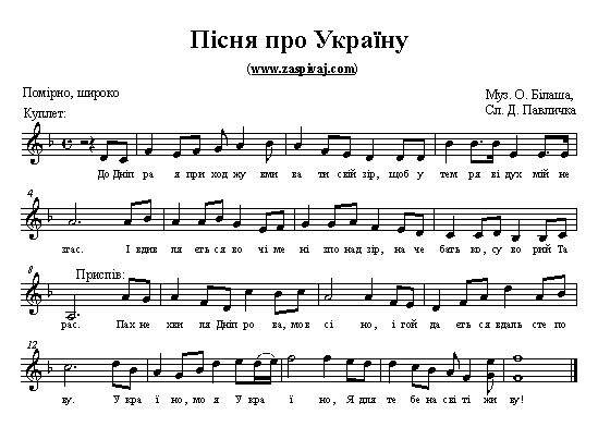 пісня про україну з нотами