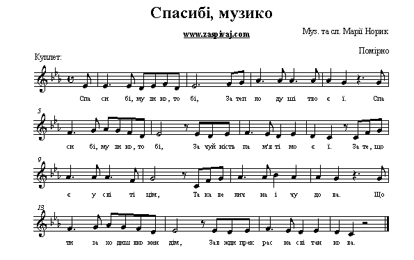 Спасибі, музико - ноти українських пісень
