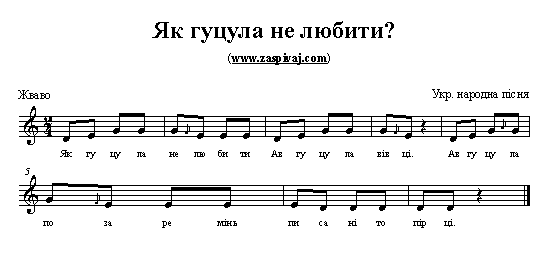 як гуцула не любити українська жартівлива пісня із нотами